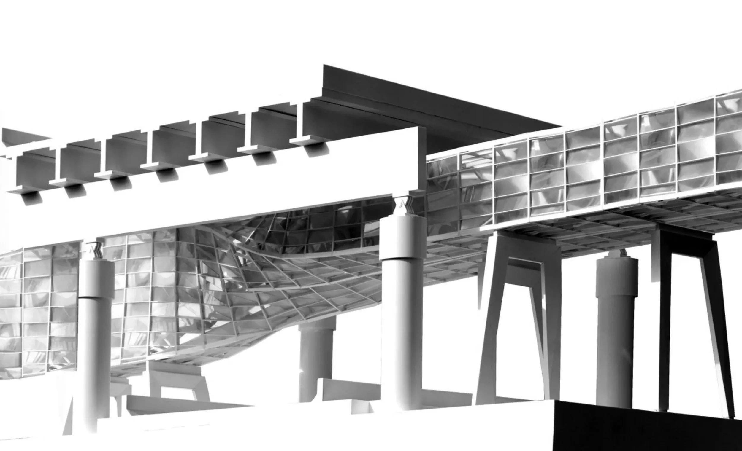 Lens Bridge — underside between highway columns